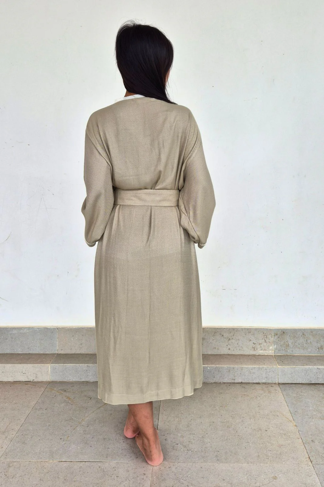 Kimono Style Bamboo Bathrobe, Autumn Leaf, Green - Image 6