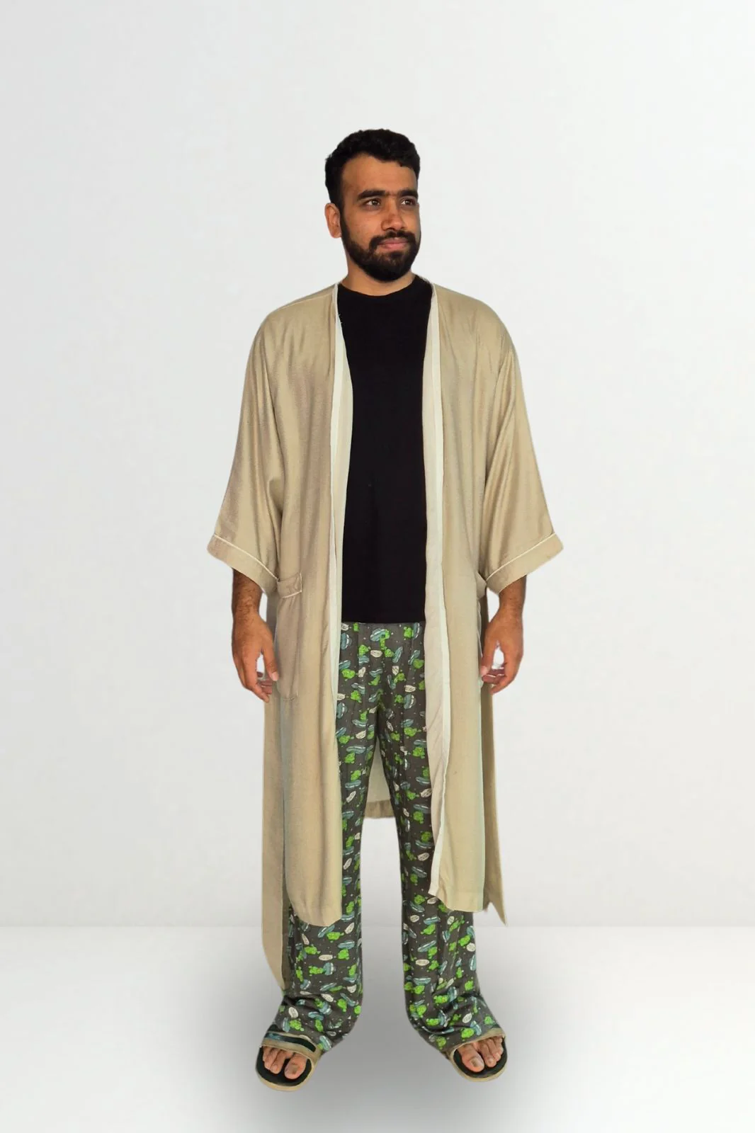 Kimono Style Bamboo Bathrobe, Autumn Leaf, Green - Image 9