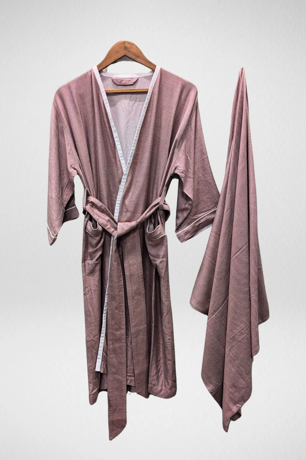 Kimono Style Bamboo Bathrobe, Rose Ash, Pink - Image 4