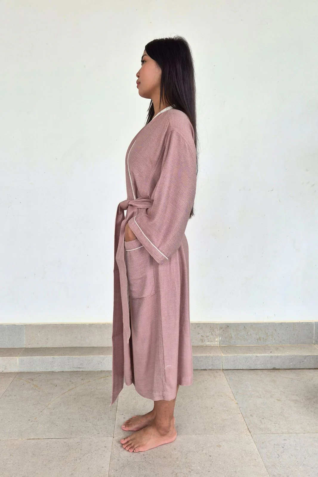 Kimono Style Bamboo Bathrobe, Rose Ash, Pink - Image 6