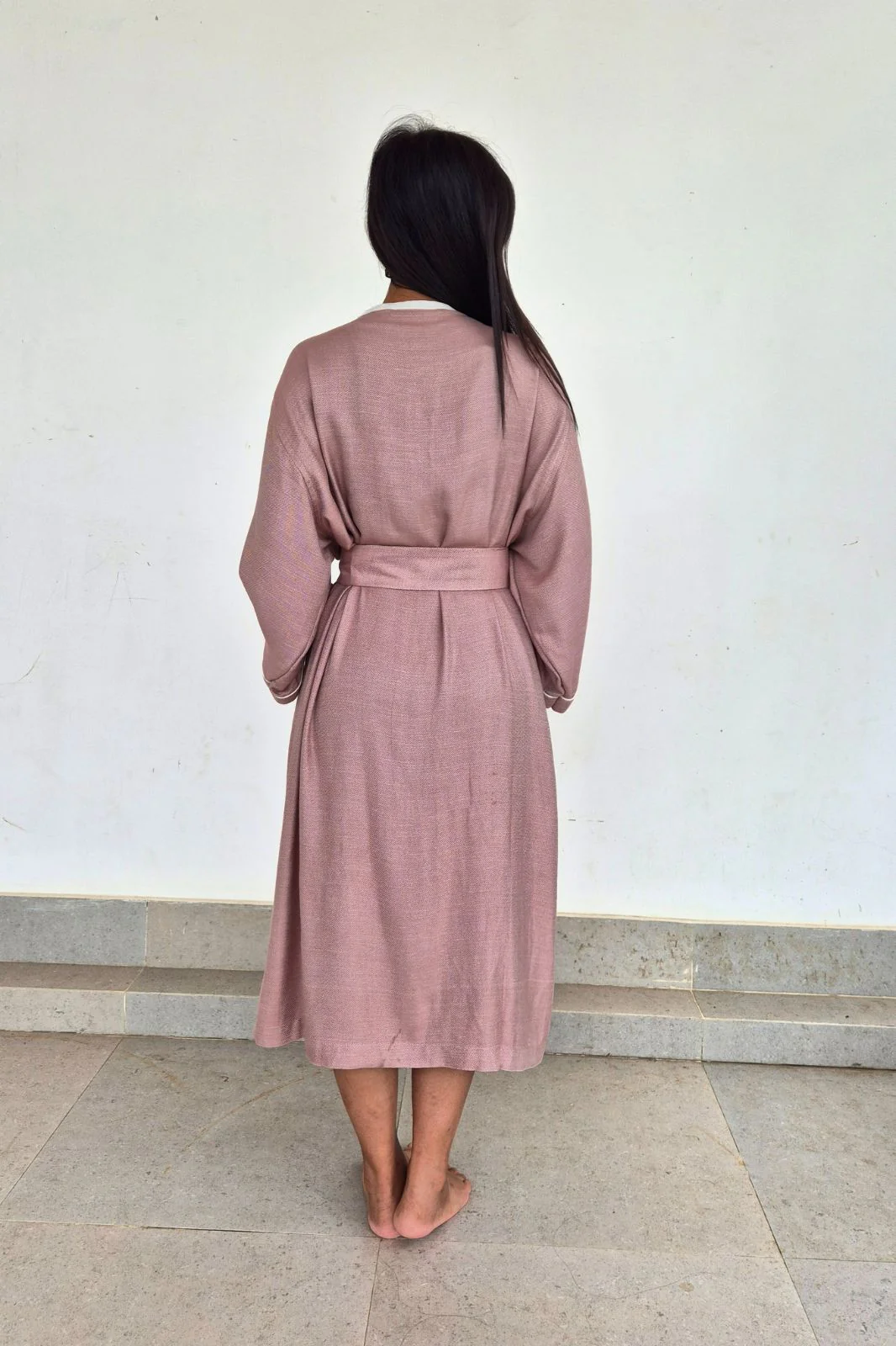 Kimono Style Bamboo Bathrobe, Rose Ash, Pink - Image 8