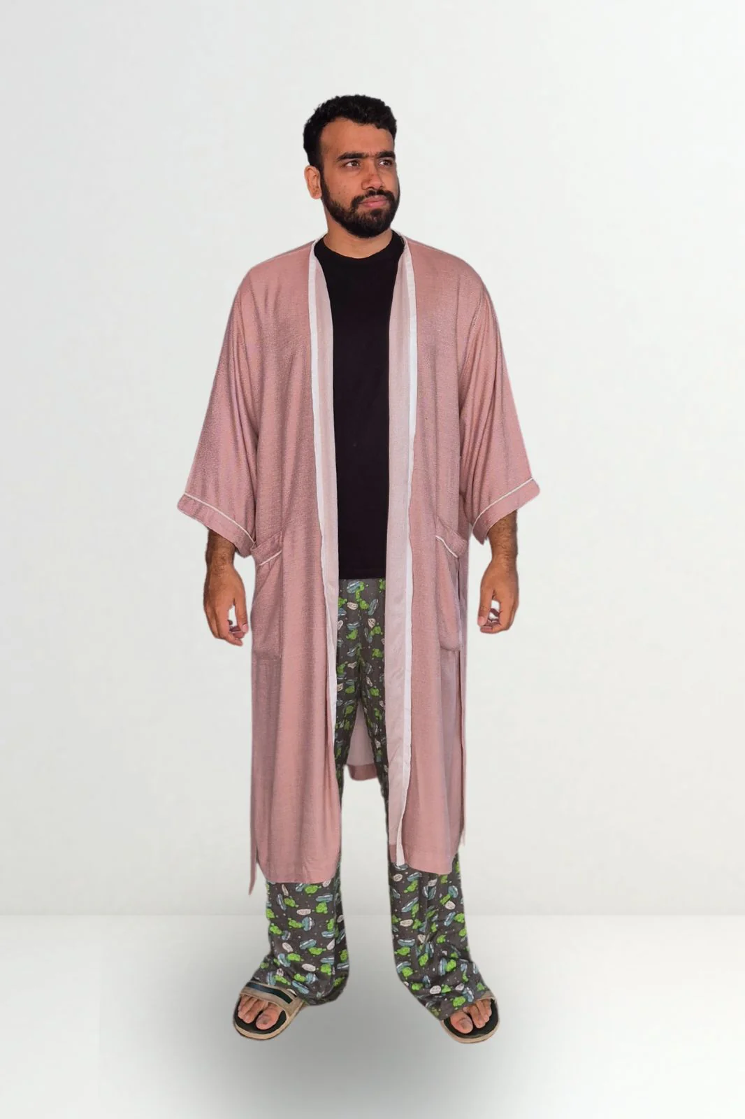 Kimono Style Bamboo Bathrobe, Rose Ash, Pink - Image 9