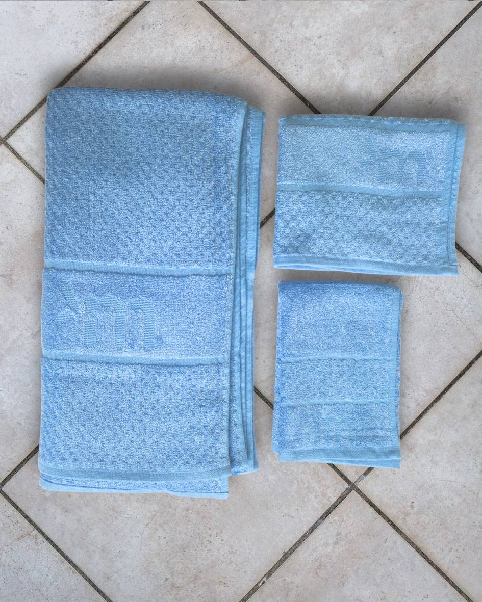 Personalized Bamboo Fluffy Bath towel set, 1 Bath 560 GSM , 1 Hand and 1 face towel Terry 480 GSM- Frosted Blue
