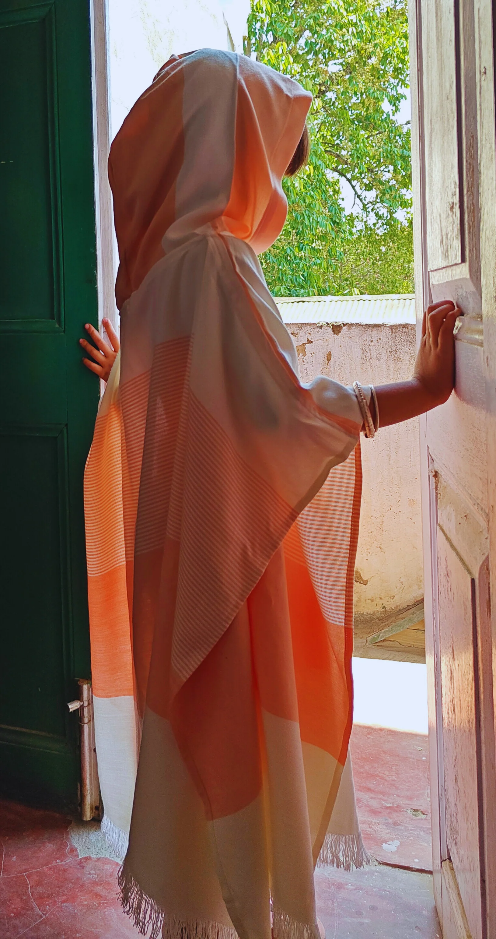 Personalized Thin Bamboo Baby Poncho- Peach Melba - Image 3