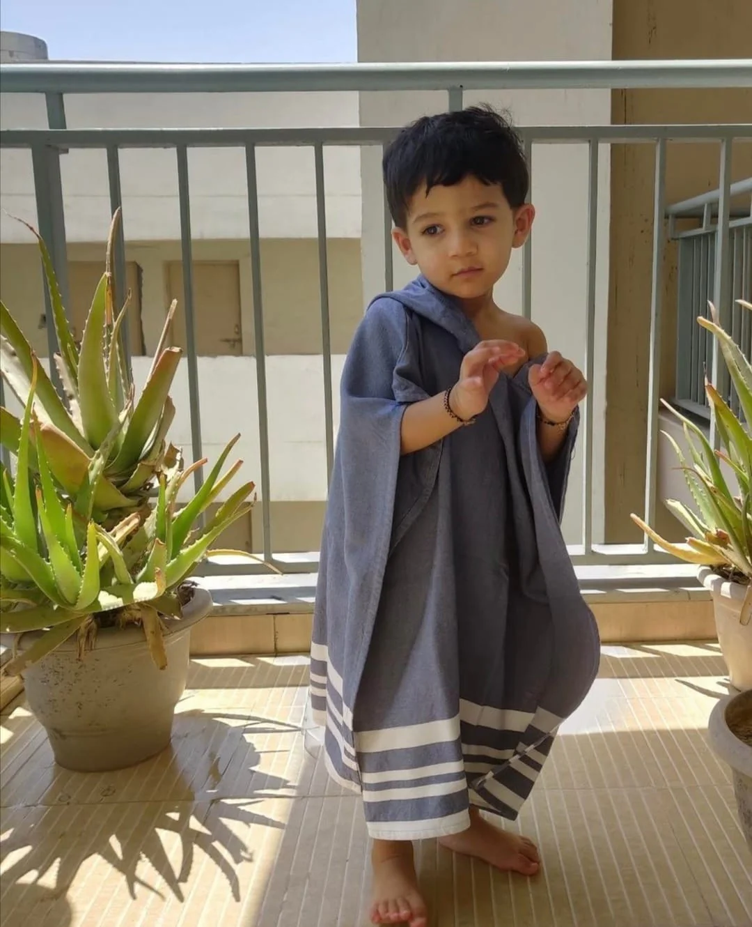Personalized Thin Bamboo Baby Poncho- Powder Blue - Image 3