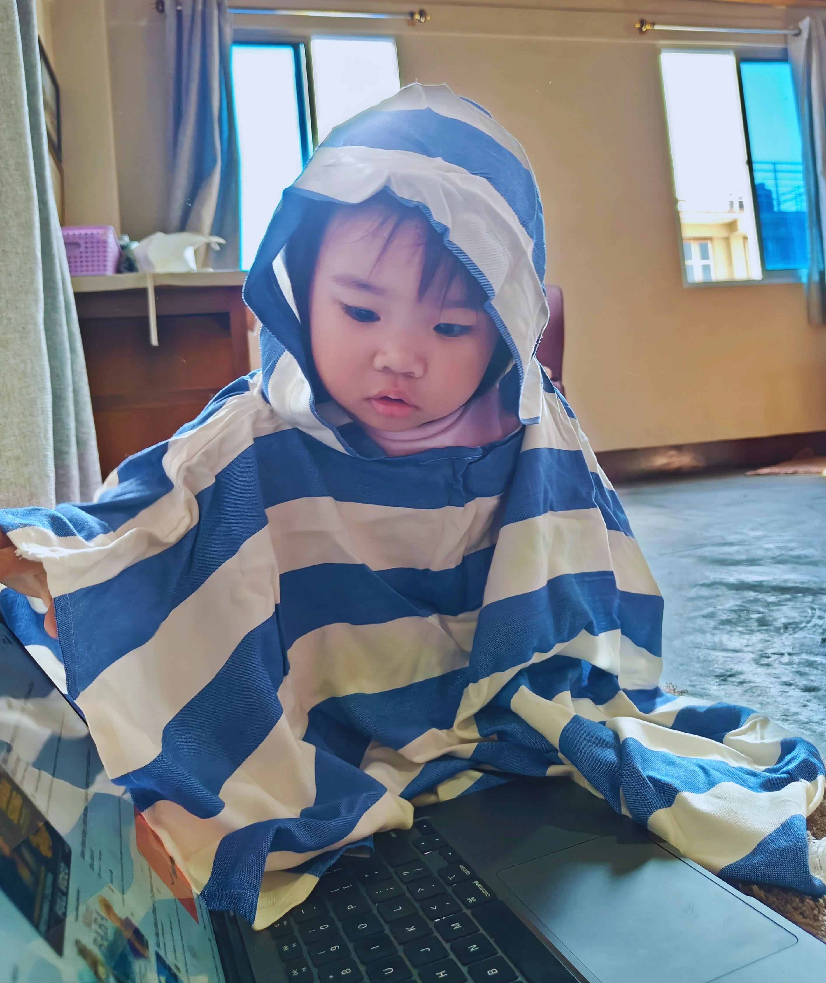 Personalized Thin Bamboo Baby Poncho- Vacation Blue - Image 4