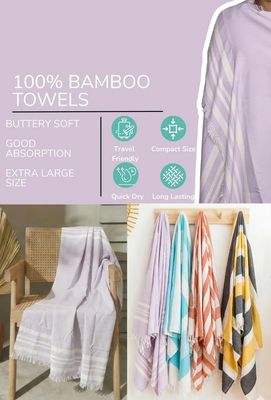 Personalized Thin bamboo bath towel- Light Lavender 160*75cm - Image 5