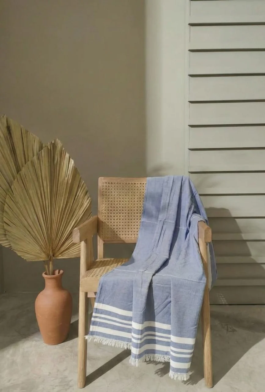 Personalized Thin bamboo bath towel- Powder Blue 160*75cm - Image 3